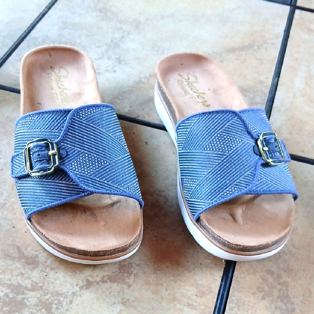 Stylish Blue Sandals with Buckle. Sketches Size 7 Worn Once